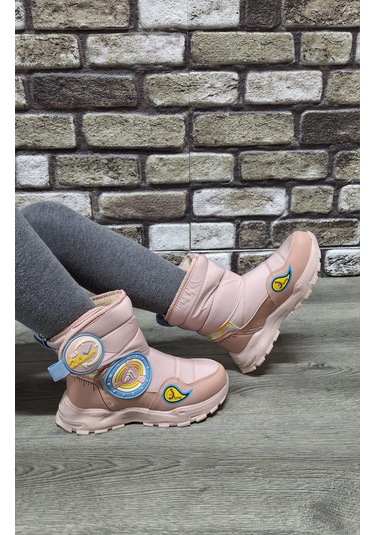 İçi Kürklü Kaydırmaz Kauçuk Taban Su Geçirmez Çocuk Kar Botu Pudra