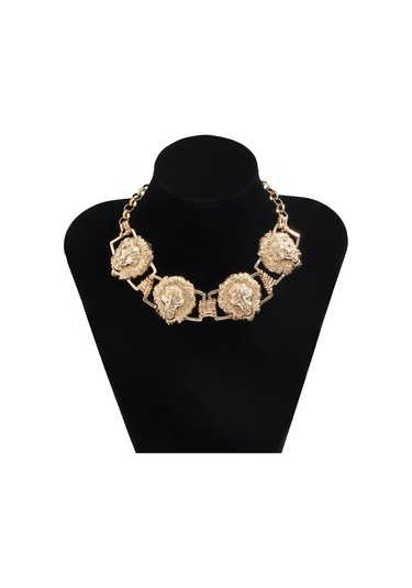 Mücevher Kişiliği Geometrik Punk Hayvan Kolyesi Abartılı Metal Kabartma Aslan Başı Üç Boyutlu Kolye Diğer