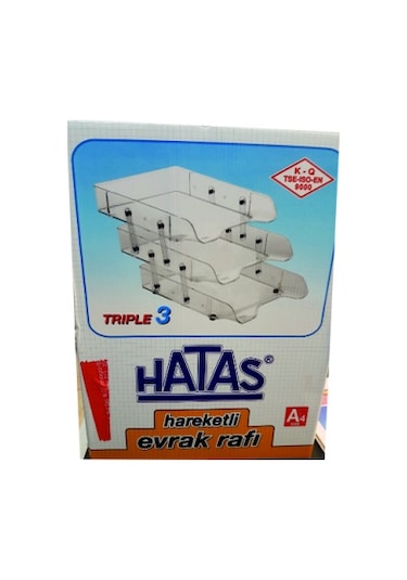 Hatas 3'lü Evrak Rafı Şeffaf Plastik