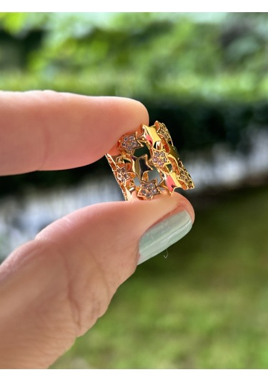 Bymerve Bym523 Çelik Kadın Rose Gold Yıldız Taşlı Geçirmeli 3 Lü Görünüm Kıkırdak Küpe Rose Gold