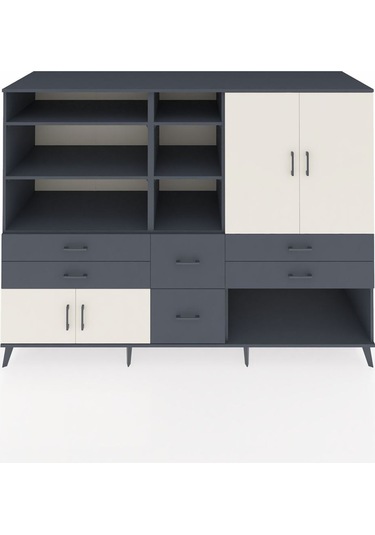 Kronos Dolap 10 Raflı 6 Çekmeceli 4 Kapaklı 220x59x163 Antrasit-a Antrasit-aytaşı/antrasit