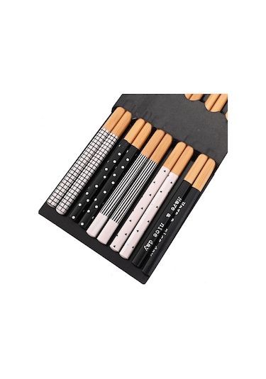 Black White 5 Pairs El Yapımı Doğal Bambu Ahşap Çubuklarını Sağlıklı Çin Karbonizasyon Çubuklarını Yeniden Kullanılabilir Suşi Gıda Sopa Sofra Seti Diğer