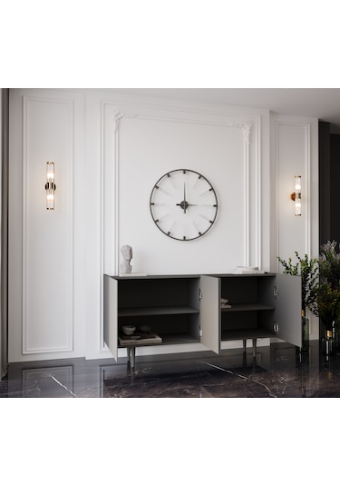 Enwood Capella Gri Mdf 4 Kapaklı Raflı 140 Lık Konsol