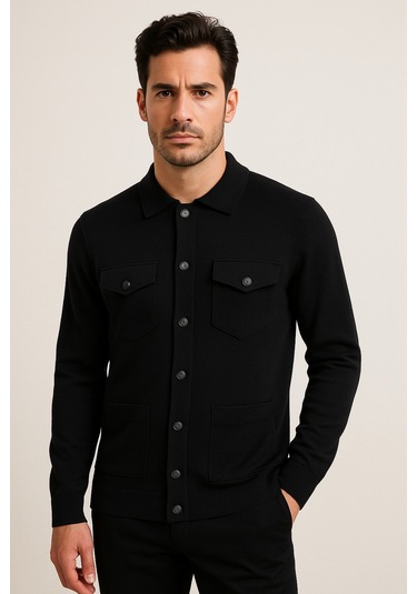 Erkek Triko Gömlek Siyah 3764 Siyah