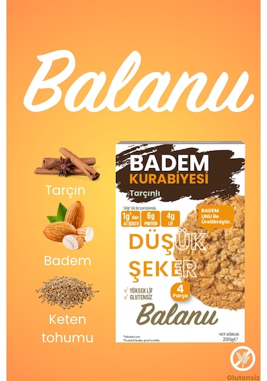 Balanu Düşük Şekerli Tarçınlı Badem Kurabiyesi 200gr X3 Adet