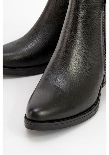 Jayer Siyah Floter Hakiki Deri Fermuarlı Kadın Topuklu Bot Siyah Floter