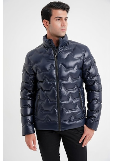 Slim Fit Hakim Yaka Yan Cepli Kaz Tüyü Lacivert Şişme Mont Mt 175 Lacivert