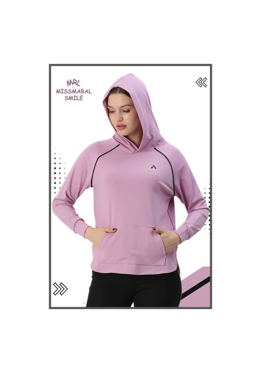 Kadın Spor Eşofman Takım İspanyol Paça Çift Cepli Alt &kapüşonlu Kanguru Cepli Üst Lila Rengi 3053 Lila
