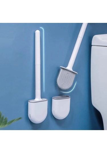 Liangmei 1 Duvara Asılan Uzun Saplı Tuvalet Fırçası, Silikon Ahşap