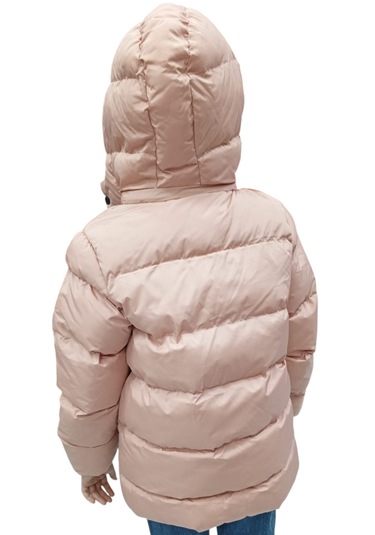Kız Çocuk Kapüşonu Çıkabilen Fermuar Kapamalı Beli İp Bağlamalı İçi Peluş Astarlı Pembe Mont Pembe