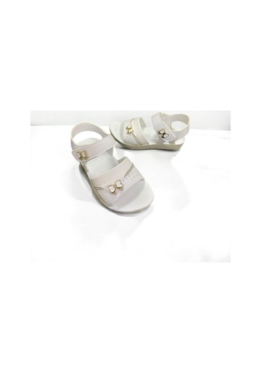 Yumuşak Taban Rahat Taşlı Tokalı Kız Çocuk Sandalet Beyaz