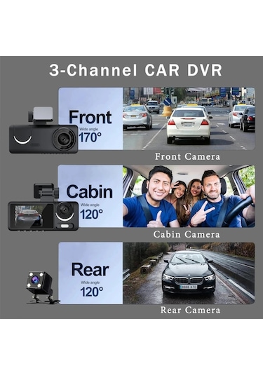 Wifi 1080p Araç Kamerası, Sürüş Kaydedici, 2 İnç Ips Ekran, Üçlü Lens, Araç Kamerası, G-sensörü, Hareket Algılama, Araba Aksesuarları