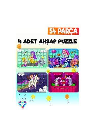 Ahşap 54 Parça 4 Adet Çocuk Puzzle-3