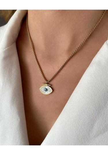 Sedefli Göz Nazar Boncuğu Çelik Kolye