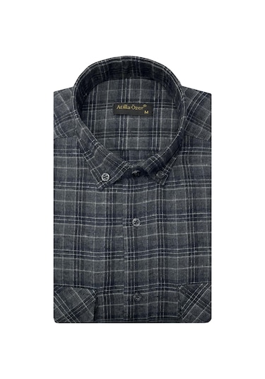 Atilla Özer Kışlık Kaşmir Erkek Gömlek - 7463 Füme