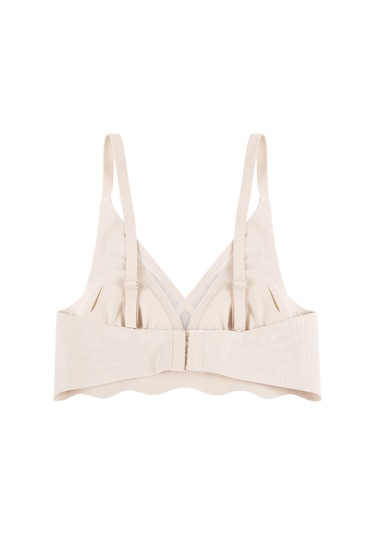 Balensiz Lazer Dikişsiz Dilim Detaylı Dekolteli Sütyen Ekru