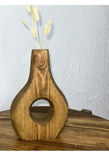 O&a Wood Doğal Ahşap Dekoratif Biblo Vazo Koyu Meşe