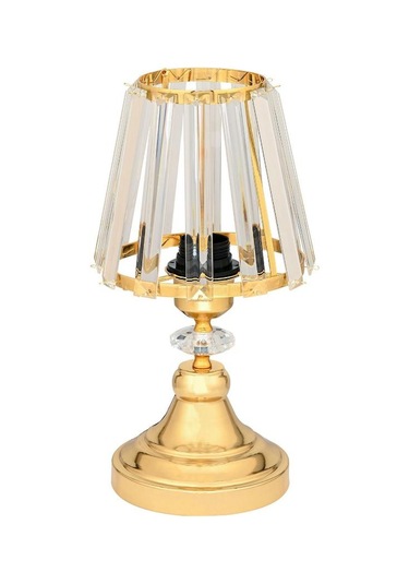 Gerçek Kristal Cam Başlık Gold Metal Gövdeli 2'li Yatak Odası Abajur İki Adet Gece Lambası Gold