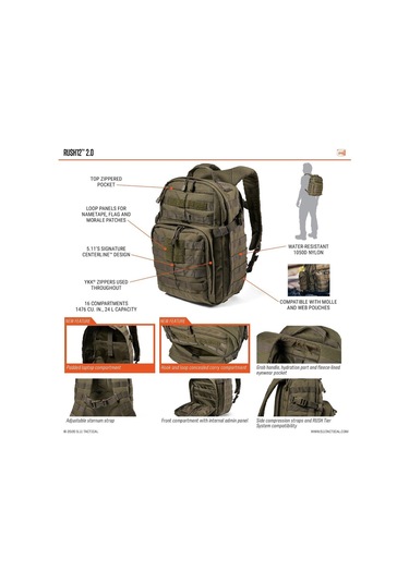 5.11 Rush 12 2.0 Sırt Çantası 24 Lt ( Siyah ) Çok Renkli