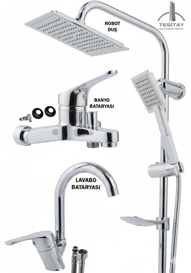 02-44 Lavabo Banyo Bataryası Robot Duş Takımı Musluk Armatür Siyah Beyaz Krom Gold Renkler Krom