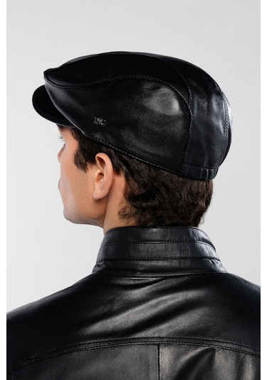 Tamer Tanca Erkek Hakiki Deri Siyah Deri London Şapka 524 1134-1 Spk Y25 Sıyah Dr Siyah
