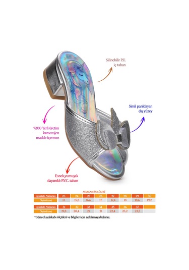 Unicorn Kız Çocuk Topuklu Simli Abiye Terlik Lila