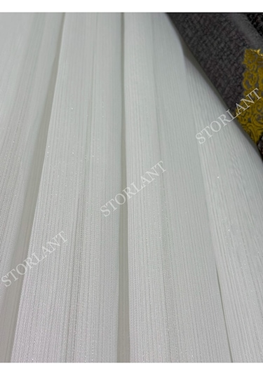 Simli Bambu Ağır Gramajlı 1/3 Sık Pileli Ütü İstemez Tül Perde Yoğun Dokulu Premium Bambu Kırık Beyaz