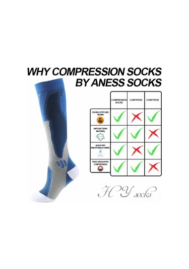 Geeroyoo Siyah Kompresyon Çorap Spor Ve Günlük Kullanıma Uygun Elastik Yüksek Bilekli Dayanıklı Erken Tamir Siyah