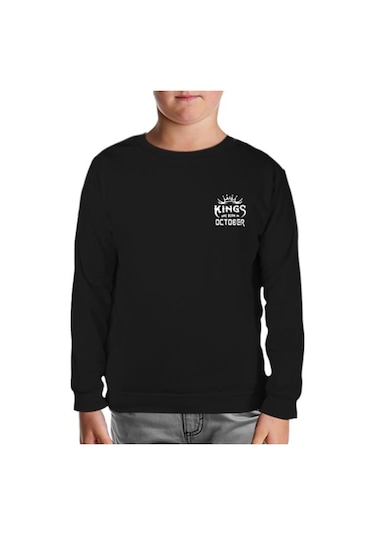 Kings Born In October - Logo Siyah Çocuk Sweatshirt Siyah