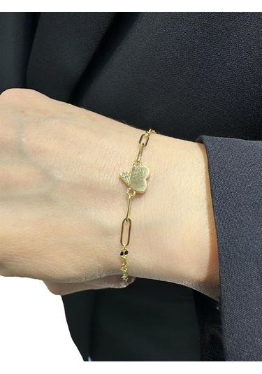 MaGold İtalyan Işıltı Zincir Sade Kalp Ataç Çok Şık Altın Bileklik Altın Sarı Altın