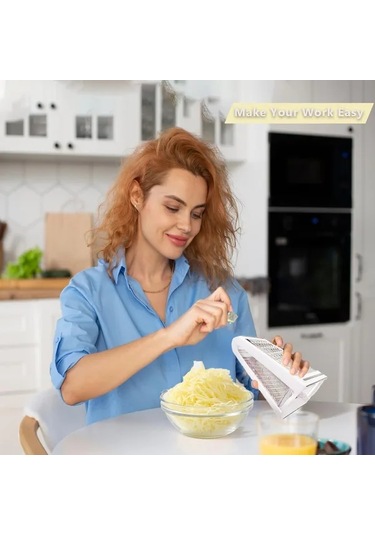 Fochsia Beyaz 1 Adet Paslanmaz Çelik Çift Taraflı Rende - Peynir Sebze Meyve Rendesi Beyaz