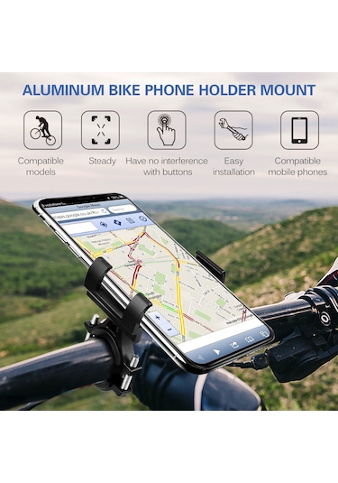 Qingmipy Alüminyum Bisiklet Telefon Tutucu, Üç Tırnaklı Kilitleme, Sağlam Ve Titreme Engeli, Dikey-yatay Ayar, Siyah, 3.0-6.8 İnç Telefon Uyumlu