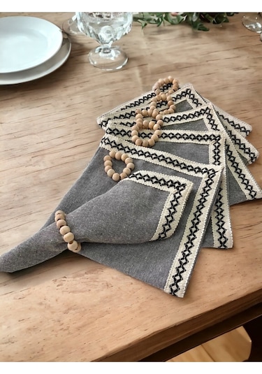 Dnc Home Tekstil Ndchome Antrasit Siyah Şeritli Peçete 40x40 Toka Hediyeli 6lı Antrasit