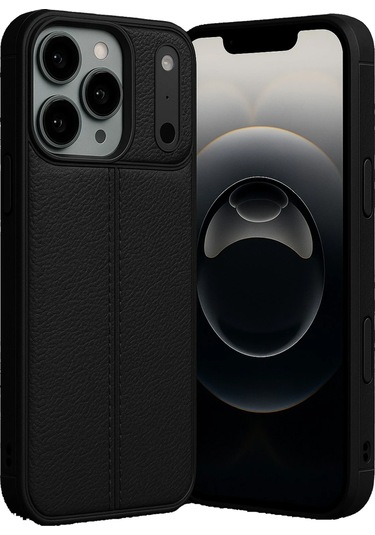 İphone Uyumlu 17 Pro Max Kılıf Focus Deri Desen Silikon Arka Kapak Siyah