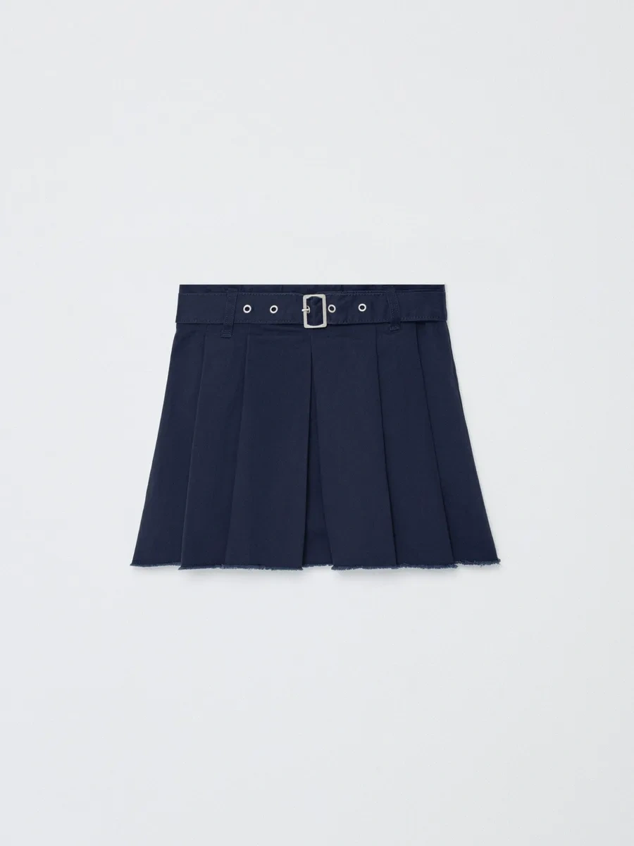 Sela Okul İçin Kemerli Fırfırlı Kısa Tweed Etek. 432694471 Mavi