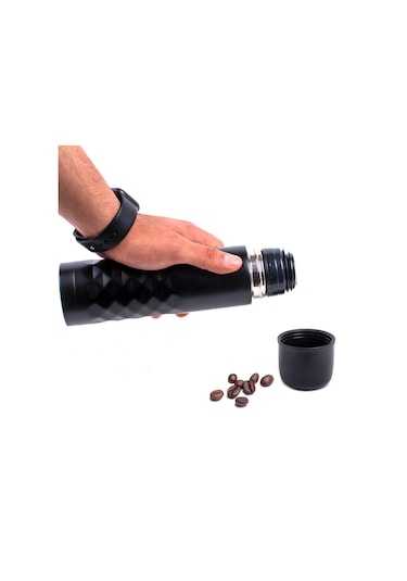 Babaya Çift Katlı Kapaklı Siyah Çelik Termos Matara 0.50 L