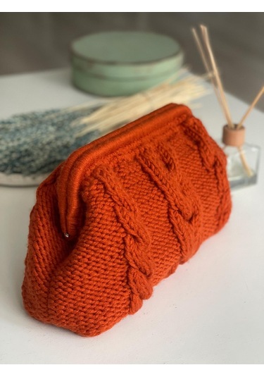 El Yapımı Turuncu Saç Örgü El Çantası Turuncu