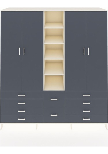Kronos Dolap 9 Raflı 10 Çekmeceli 2 Askılı 220x59x243 Aytaşı-antrasit/antrasit Antrasıt/antrasıt