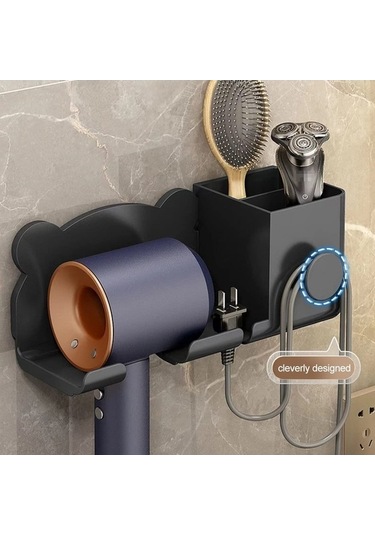 Didadodo Saç Kurutma Makinesi Duvara Monte Tutucu Banyo Rafı Depolama, Stil: Basit Siyah, Küçük Tasarım Simple Black