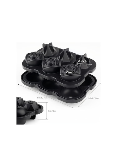 Esnek Silikon Gül Elmas Şekli Buz Topu Kalıbı - Alkolsüz İçecekler, Viski, Kokteyl Ve Daha Fazlası İçin Kolay Çıkarılan Buz Makinesi Siyah
