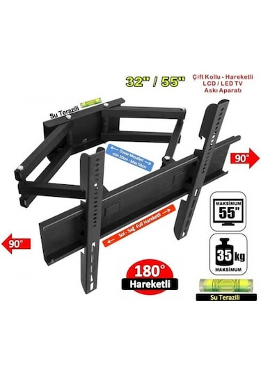 32" - 55" Çift Kollu Hareketli LCD LED Tv Duvar Askı Aparatı