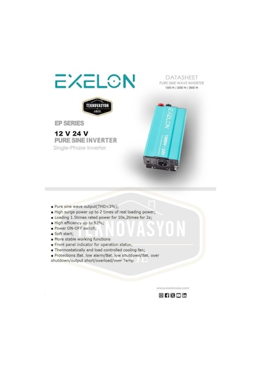 Exelon  Tam Sinüs 1000W 24V İnverter