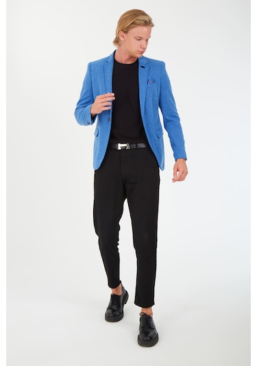 Sposo 5106 Dar Kalıp Yarım Astarlı İndigo Erkek Blazer Ceket Mavi