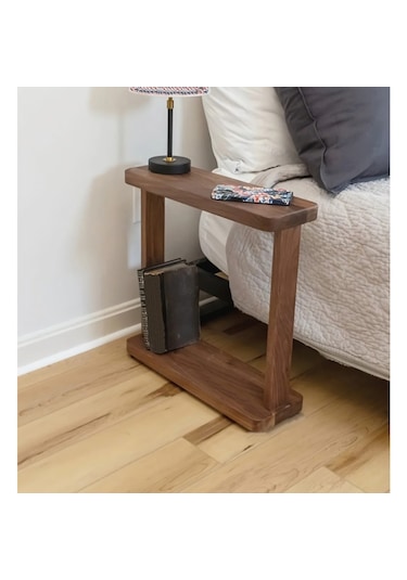 Ahşap Yan Sehpa 2 Katlı Koyu Ceviz 5018