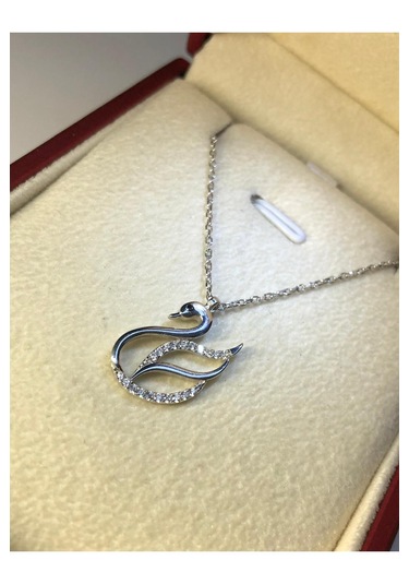 Kadın Gümüş Kolye - Kuğu Model Zircon Taşlı 925 Ayar Kolye