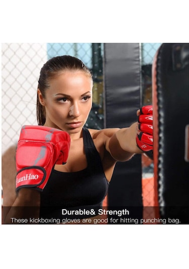 Moveevo Erkek Kadın Yarı Parmak Boks Eldiveni - Sert Lastik Malzeme, Eldiven Kolluk, Antrenman Savaş Sporu İçin Dayanıklı Ve Rakipsiz Tutuş Siyah