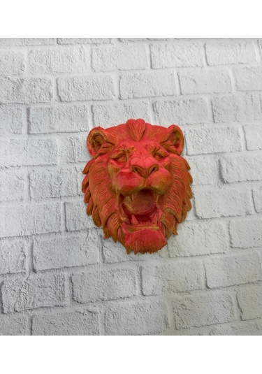 Gold Kırmızı Aslan Duvar Dekoru Asılabilir Hediyelik 3d Heykel 20x21 Cm