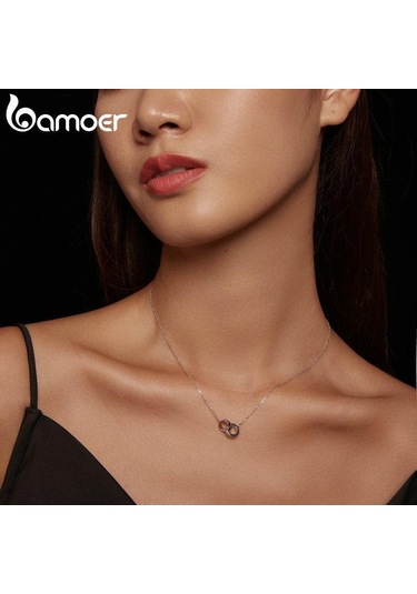 Bamoer 925 Ayar Gümüş Zarif Parlaklık Zirkon Çift Yüzük Kolye Kolye Kadınlar İçin Doğum Günü Hediyesi Moda Takı