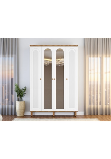 Gülce 4 Kapaklı Çekmeceli Mdf Membran Dolap Gardırop Beyaz