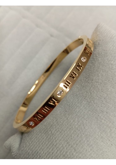 Romen Rakam Zirkon Taşlı Gold Renk Kelepçe Bileklik Gold